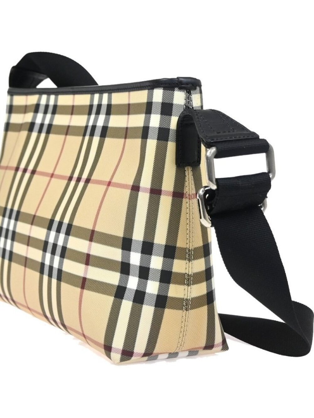 BURBERRY Nova Check Pattern Shoulder Bag PVC Leather Black Beige SHW 38KC921 - Picture 2 of 15